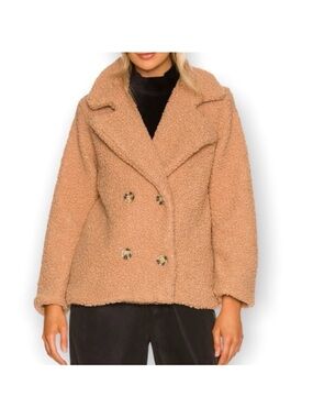 Women's Double-Breasted Teddy Jacket in Camel